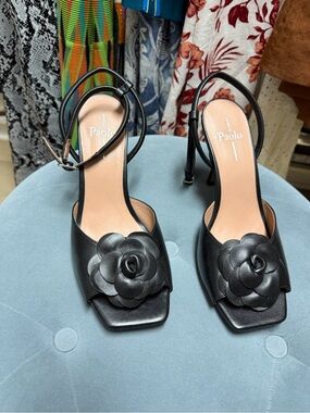 Vince Camuto Black Slingback Heels with Floral Detail